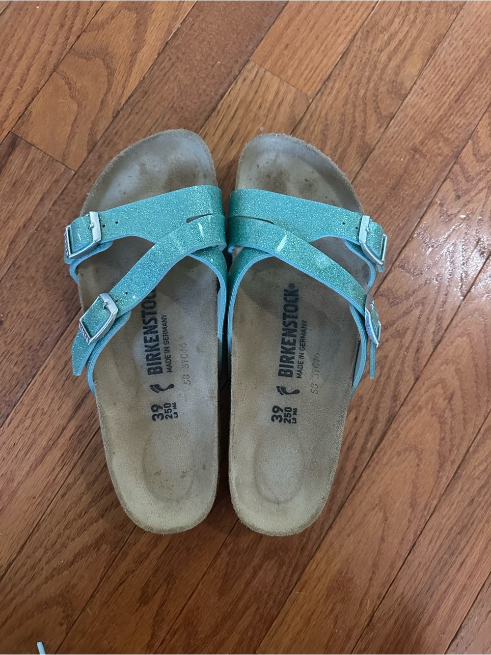 Birkenstock Yao Adjustable Blue Sparkly Sandals size 39 (Ladies 8)